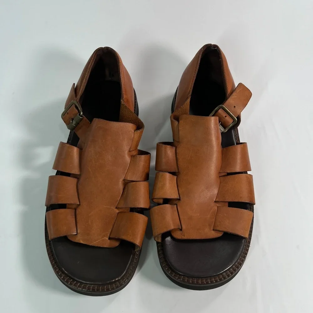 Polo Sport Ralph Lauren Fisherman Sandals Mens 11D Brown Leather MD3642 Vintage